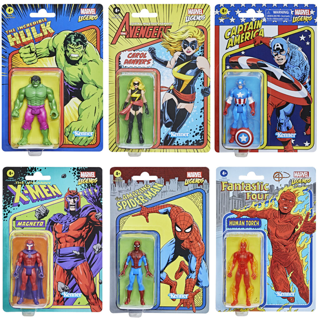 Coleção de action figures da Marvel, com Homem de Ferro, Capitão América e Thor em poses de combate, destacando a diversidade e qualidade das miniaturas geek.