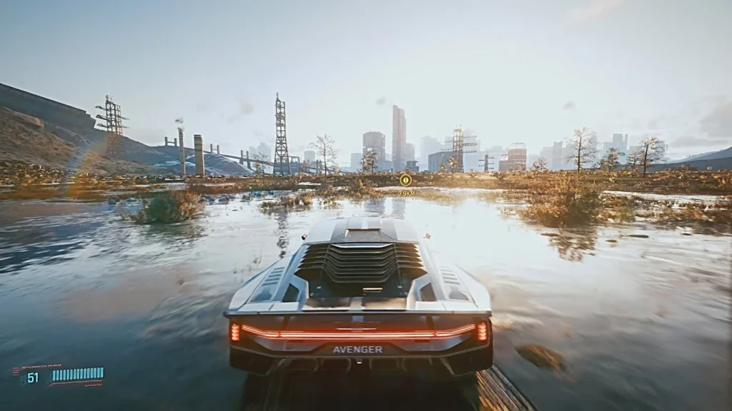 Gameplay de carro futurista em cidade aberta, destaque dos jogos mais aguardados de 2026 com gráficos realistas e imersivos.