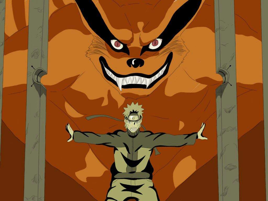 aruto e Kurama, a Raposa de Nove Caudas, simbolizando a parceria e confiança entre Jinchuuriki e Bijuu.