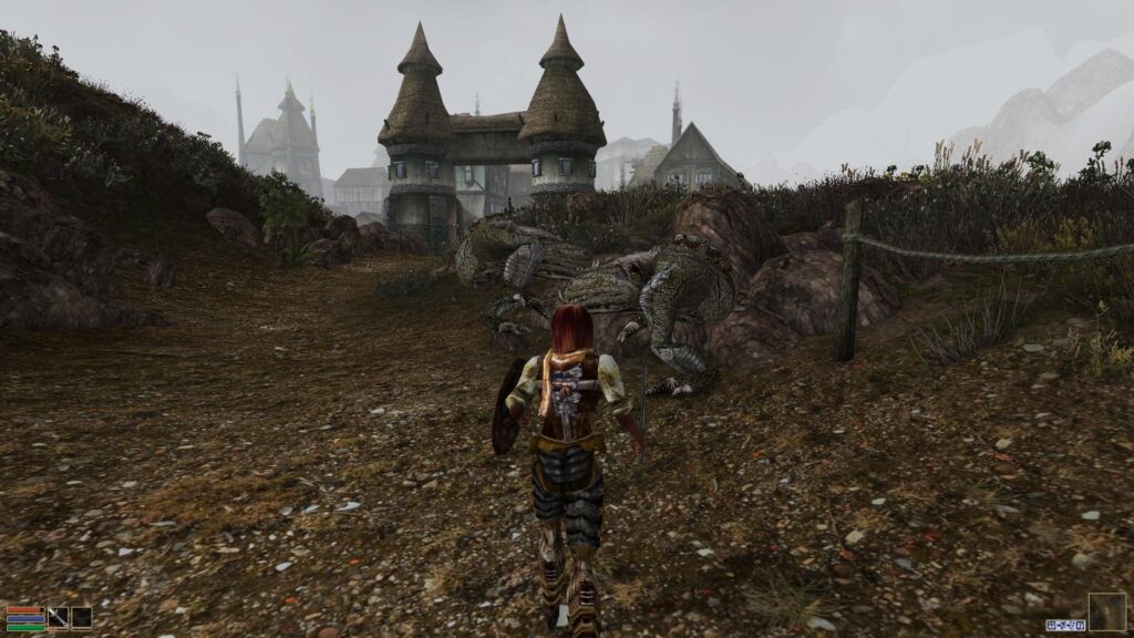 Personagem lutando com um monstro no The Elder Scrolls III