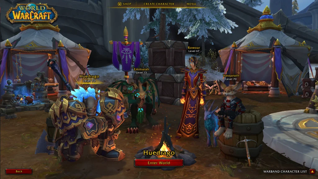 Grupo diverso de personagens World of Warcraft explorando uma masmorra