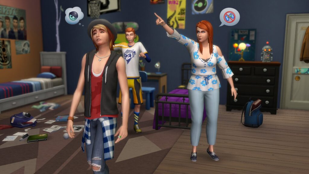 Família virtual do jogo The Sims em sua casa personalizada