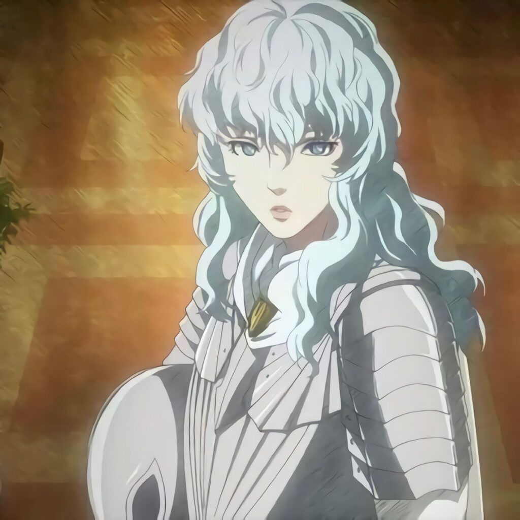 Griffith, um dos vilões dos animes mais marcantes, exibindo sua ambição e frieza após sua transformação.