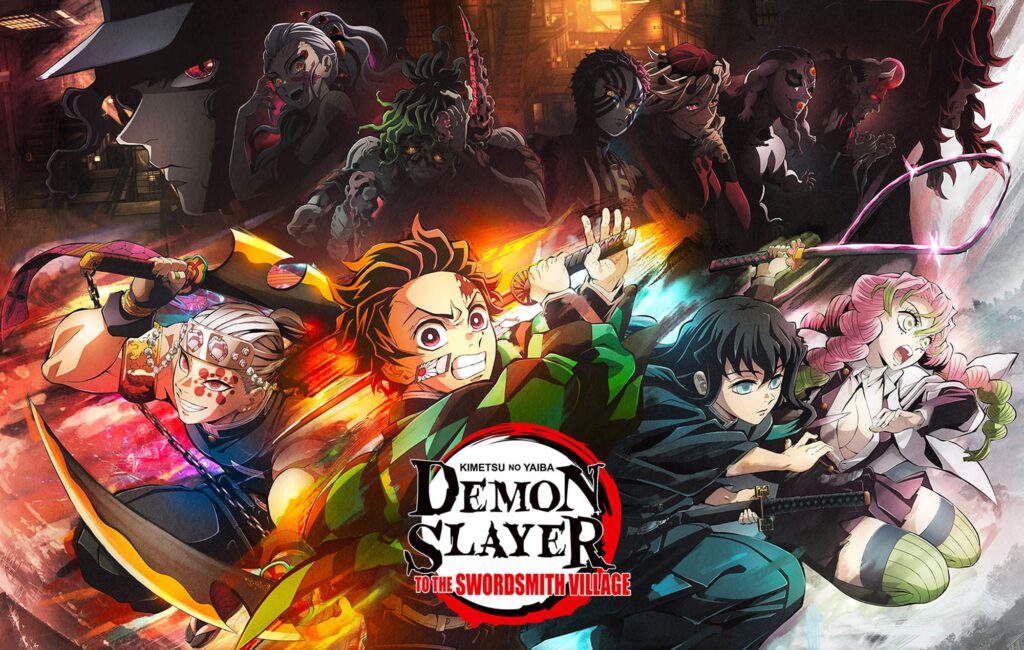 Arte da capa do anime Demon Slayer arco da vila dos ferreiros
