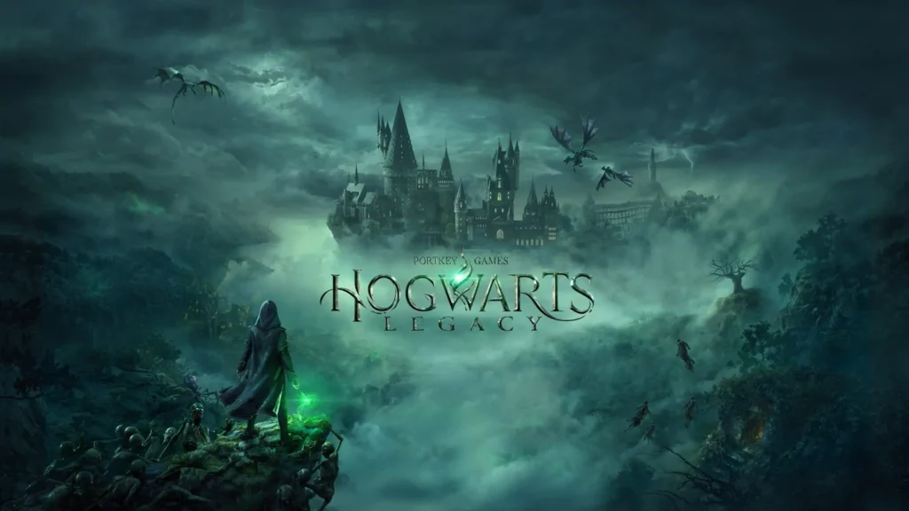 Mago olhando ao redor do castelo de Hogwarts em Hogwarts Legacy