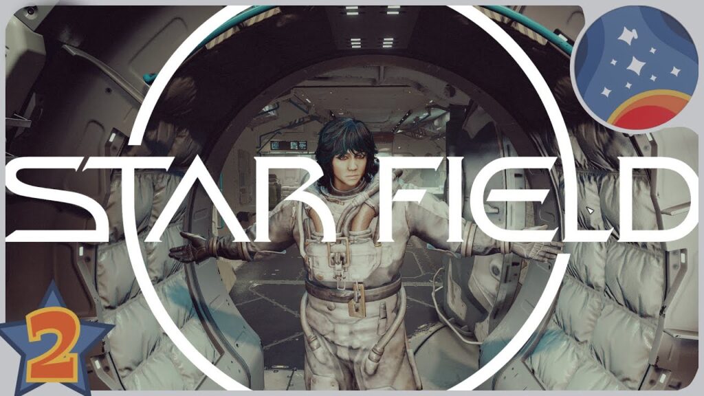 Cena de Starfield com mulher de cabelo curto observando o espaço pela janela de uma nave futurista.