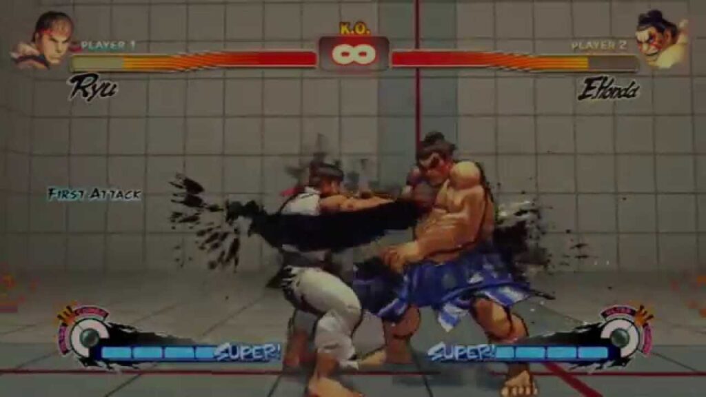 Cena de Street Fighter IV demonstrando o sistema de Focus Attack em ação