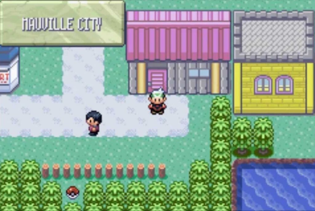 Treinador Pokémon e seu parceiro explorando a região tropical de Hoenn