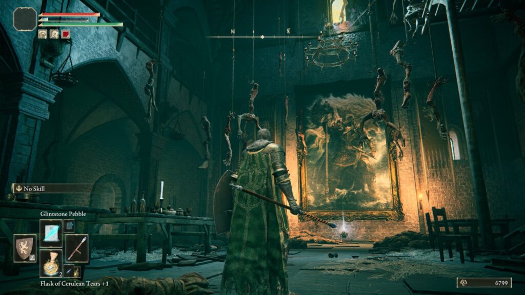 Personagem do Elden Ring em uma mansão do jogo