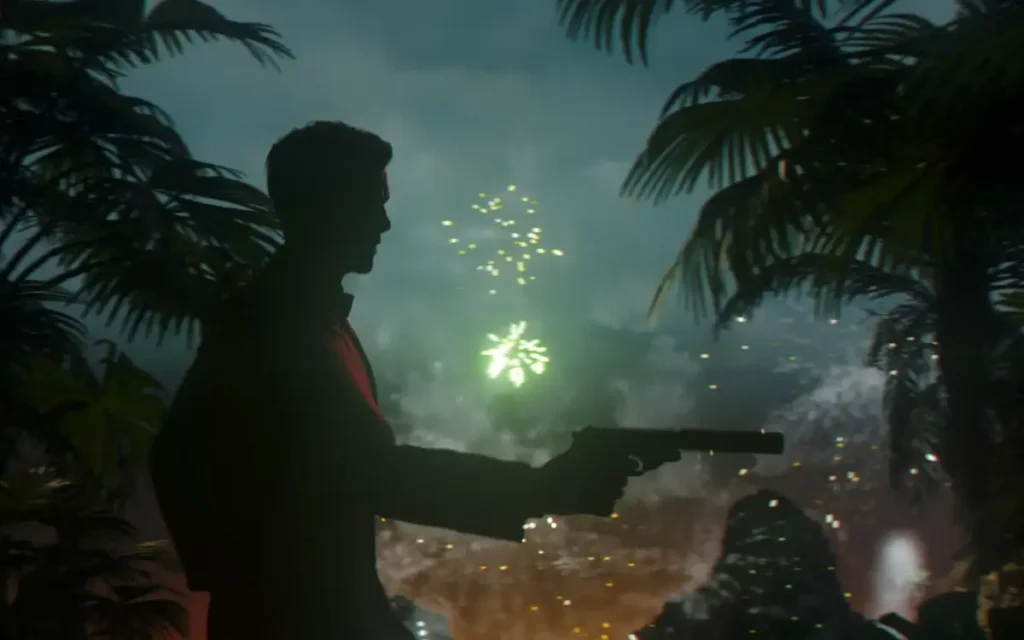 Sequência cinematográfica de 007 First Light ambientada em um cassino, demonstrando qualidade gráfica