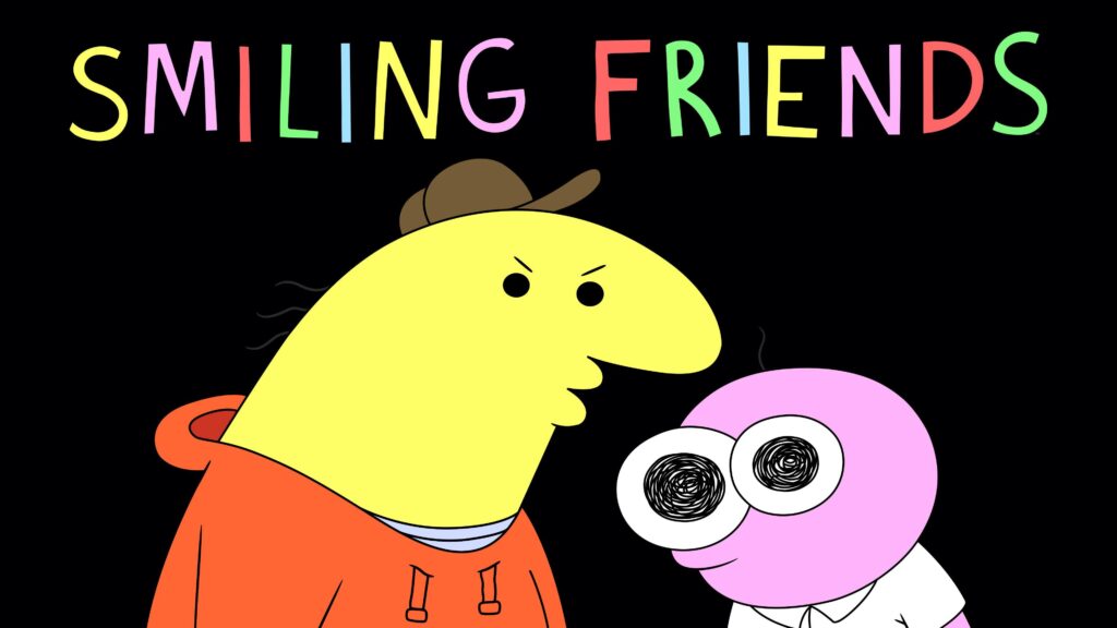 Personagens de Smiling Friends em ação