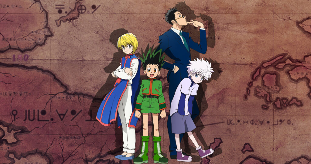 Gon com os amigos deles do anime HunterxHunter