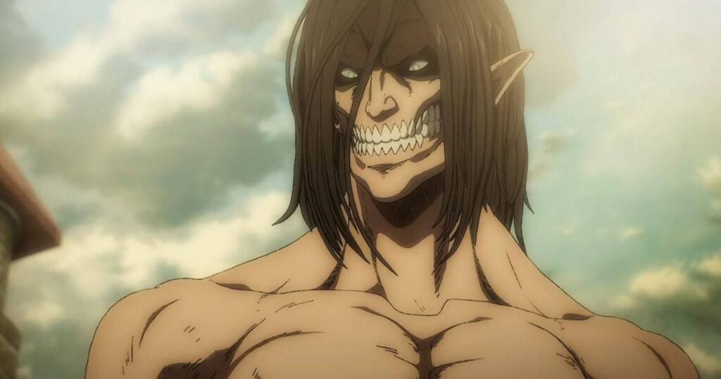 Eren Yeager se transformando em titã em Attack on Titan