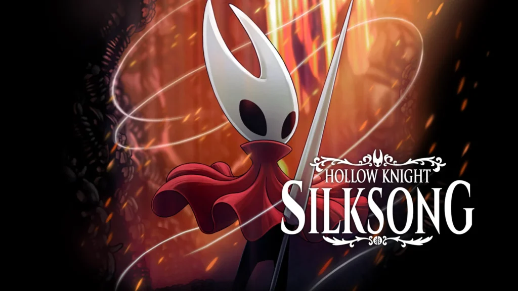 Tela inicial de Hollow Knight Silksong com a protagonista Hornet em destaque